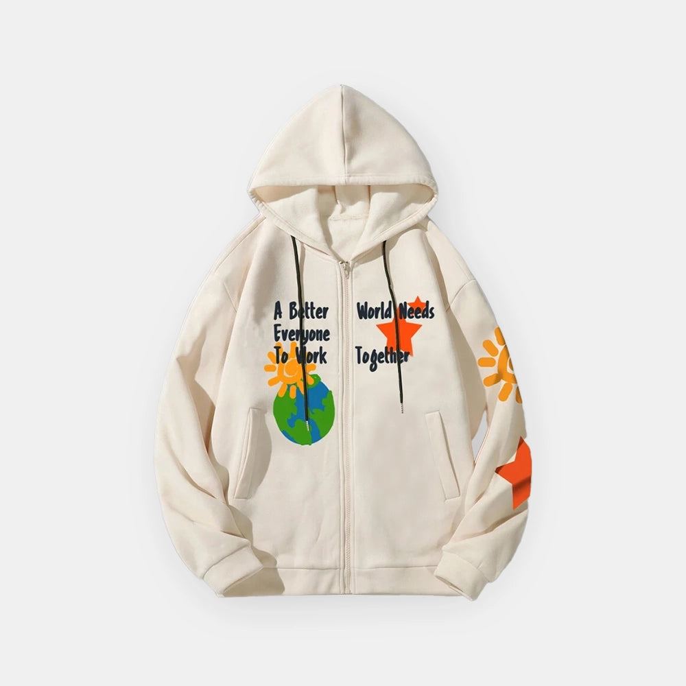 A Better Worlds Needs Everyone to Work Together Beige Hoodie